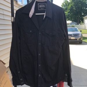 Buckle black button down shirt
